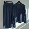 Traje de camisa retro de algodón y lino de talla grande para mujer Amazon transfronterizo 2025, pantalones holgados de cintura alta, traje de dos piezas femenino
