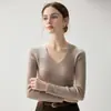 Suéter de Cachemir con Cuello en V 2026 Otoño/Invierno Nuevo Estilo para Mujer Ajustado Favorecedor Capa Base Estilo Elegante Color Sólido Canalé Suéter Cálido