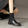 Estilo formal britânico com sobretudo de couro de vaca costura de malha meias botas 2022 outono e inverno salto alto grosso botas de tornozelo de bico quadrado para mulheres