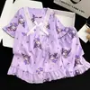 Pijama de Estilo Coreano para Niños Verano Manga Corta Algodón Nube Estilo Princesa Cuello Cuadrado Niñas 2026 Nuevo Lindo Ropa de Casa
