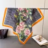 Lenço Elegante com Estampa de Peônia em Seda Sintética, Xale de Alta Qualidade, Lenço de Pescoço Versátil, Lenço de Cabeça, Lenço Feminino