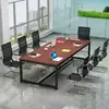 Mesa de Conferencias Larga Simple Moderna Escritorio de Oficina y Combinación de Sillas Estación de Trabajo Sencilla con Computadora de Escritorio para Negociación y Capacitación de Personal