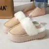 Chinelos Fofos Outono Inverno Femininos para Uso Externo Solado Grosso Aumenta Altura Antiderrapante Casa Quente Pelúcia Laço Algodão Botas de Neve