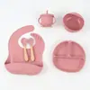 Prato de Jantar de Silicone Babador de Bebê Tigela Infantil para Bebês e Crianças Talheres Garfo Copo de Lanche Antiderrapante conjunto Transfronteiriço em estoque Comer