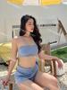 5 cores] ins estilo sexy tubo peito ligeiramente flash puro sexy férias praia biquíni três peças split maiô feminino