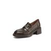 Mocasines de piel de oveja texturizada de estilo occidental Han Fan, suela gruesa, tacón medio grueso, punta redonda, cuero, boca profunda, una sola capa, para mujer, primavera 2025