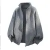 Estilo Novo Primavera e Outono Moda Versátil Jaqueta Cardigã de Tricô Masculino Cor Sólida Tendência Espessado Gola Alta Casaco Suéter Masculino