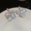 Brincos de Franja com Pétalas de Concha e Zircônia Agulha de Prata para Mulheres Frescos Doces Brincos de Tarraxa Moda All-match Design Sense Nicho