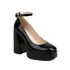 Zapatos de charol cuadrados para mujer Moda europea y americana para mujer Zapatos de vestir de tacón alto con hebilla Zapatos de documental Fábrica de zapatos para mujer