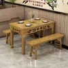 Mesa y Sillas para Snack Bar de Madera Maciza Combinación Restaurante Tienda de Fideos Mesa Rectangular para Comida Rápida Comedor Comercial Mesa para Barbacoa Carbonizada Hot Pot