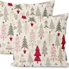 Funda de Almohada Navideña Nueva Coche Pino Copo de Nieve Bola de Navidad Estampado de Lino Decoración de Habitación Cojín de Sofá