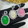 Pendente de Calcedônia Verde Gelo Incrustado Banhado a Prata Atacado Ágata Jade Ovo de Pombo Suprimento Ao Vivo