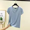 Nueva Camiseta de Modal de Verano con Cuello Ovalado de Manga Corta para Mujer Color Sólido Casual Holgada Aspecto Adelgazante Top Versátil