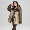 2026 Nueva Chaqueta de Algodón de Moda Súper Elegante para Mujer de Longitud Media Bloque de Color con Capucha Adelgazante Cintura Engrosada Abrigo Cálido