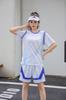 Lote directo de fábrica 2023 nuevo traje de baloncesto de media manga para mujer falso de dos piezas para adulto y niño estampado DIY traje de baloncesto