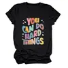 Puedes Hacer Cosas Difíciles Sitio Independiente Europeo y Americano de Ebay Moda Versátil Camiseta de Manga Corta con Cuello Redondo para Mujer