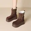 Botas de Neve de Alta Qualidade com Forro de Lã para Mulheres, Modernas e Versáteis, Botas Confortáveis de Cano Médio com Solado Grosso, Novo Modelo para Outono e Inverno 2025