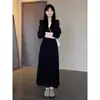 Vestido floral francés de manga larga para tallas grandes para otoño, con cinturón de corbata, elegante y adelgazante, que disimula la barriga para figuras ligeramente rellenas