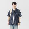 Traje de Verão Estilo Japonês Camisa Listrada Masculina Manga Curta Fina Casual Meia Manga Marca Tendência Casual Versátil Camisa de Manga Curta