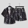 T1-6 Traje de Camisa Hawaiana Elástico en Cuatro Direcciones Tendencia Verano Playa Manga Corta Pantalones Cortos Traje Casual Listo para Enviar