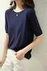 Top de punto versátil y elegante para mujer, de manga corta, tejido de piña, algodón Tencel, para primavera/verano, con un diseño sencillo