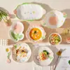Conjunto de Louça Cerâmica Esmaltada Chaozhou Pequeno Fresco Ins Prato Tulip Tulip Fofo Tigela de Arroz Sopa Doméstica Alta Aparência