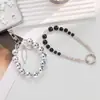Corrente de celular com pingente de bola de diamante de prata de alta costura, personalidade, camada dupla, acessórios de corrente para pingente de bolsa, universal