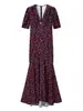 Vestido de fiesta con estampado de cola de pez, cuello en V y fruncido en la cintura, popular europeo y americano transfronterizo de AliExpress para mujer