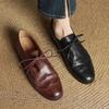 Talla Talla Reembolsable Desmontable Lavado Cordones Zapatos de Cuero Primavera 2025 Tacón Bajo Grueso Punta Redonda Zapatos de Cuero