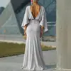 2026 Novo Vestido Longo Elegante de Estilo Europeu e Americano com Costas Abertas e Pregas Vestido Feminino de Corte Justo com Bolsos em Estoque