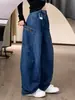 Calça Elegante Bordada de Perna Larga com Corte Curvo para Mulheres, Novos Jeans de Cintura Alta Azul Retro Americano para Primavera, Soltos e Emagrecedores para Mulheres