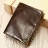 Cartera Corta de Piel de Vaca Encerada Vintage Transfronteriza para Hombre con Protección RFID Anti-Robo Portatarjetas Cartera de Hombre