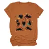 Amazon Wish Camiseta Básica Redonda de Manga Corta con Siete Gatos Negros y Hojas de Calabaza Linda y Divertida para Mujer Comercio Exterior