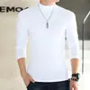 Camiseta Básica de Cuello Alto para Hombre Camiseta de Color Sólido Ajuste Delgado Simple Casual Cuello Medio Manga Larga Top Grueso para Interior