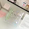 Fichário de argolas duplas A7 com design de estrela cortado a laser, capa macia transparente de PVC, clipe colorido, álbum de fotos de folhas soltas, ideal para guardar fotos de ídolos e colecionáveis