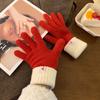 Guantes de Punto Estilo Coreano para Ciclismo de Invierno, Cálidos y Lindos para Niñas, Compatibles con Pantalla Táctil, a Prueba de Frío, Guantes de Hilo de Muñeco de Nieve para Ciclismo
