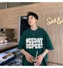 Hong Kong Estilo T-shirt de manga curta Masculino Verão Americano Heavy Loose Trendy Brand Moda Ombro Casais Estudantes do Ensino Médio Homens da moda de manga curta