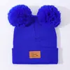 Gorro de Lana Tejido de Color Sólido Otoño/Invierno con Doble Pompón para Niños, Cálido, Protección para Orejas, Versátil, Lindo, para Niños y Niñas, Gorro de Punto para Bebé