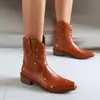 Botas de Mujer Otoño 2026 Botas Cortas Europeas Occidentales Simples Estrellas Huecas Color Sólido Punta Cuadrada Tacón Cuadrado Botas de Moda Botines