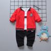 Traje de tres piezas de manga larga para bebés de primavera y otoño para niños y niñas de 0 a 4 años, traje de manga larga para niños, pantalones con abertura 2