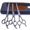 Tijeras de belleza para mascotas de 7.0 pulgadas color negro galvanizado 5 dientes de corte recto tijeras de corte curvo tijeras de hueso de pescado peine de fila en stock