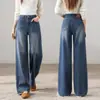 Jeans feminino petite de corte reto e caimento justo, novidade outono 2026, cintura alta, afina, caimento fluido, perna larga curva