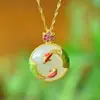 Estilo antiguo incrustado jade natural Hetian jade blanco Gran Sabio regreso colgante de collar vintage moda femenina cadena de clavícula personalizada