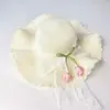Chapéu de Palha com Laço e Aba Larga para Mulheres, Chapéu de Sol de Verão para Uso Externo, Proteção Solar para Férias, Viagem, Praia, Chapéu Versátil para Litoral