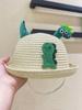 Bonito sombrero de paja para niños, estilo coreano, protector solar, sombrero de pescador con dibujos de dinosaurios para bebé