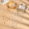 Pulsera de Brazo Europea y Americana de Corazón Ancho Transfronteriza, Pulsera de Brazo de Cadena Única Lisa Dorada con Borla, Cadena de Brazo Abierta Dulce y Romántica al por Mayor