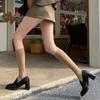 Mocasines de Piel de Oveja de Pierna Larga con Tacón Alto 2025 Otoño Tacón Grueso Punta Redonda Piel Genuina Zapatos de Oficina Zapatos de Corte Bajo para Mujer