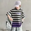 Camiseta de Verano de Manga Corta para Niños Nuevo Estampado de Rayas para Niños de Edad Media y Mayores Versátil Elegante Top Casual de Verano para Niños Moderno