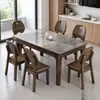 Mesa y Sillas de Comedor de Madera Maciza Color Nogal Negro Norteamericano Piedra Sinterizada Moderno Minimalista Apartamento Pequeño Rectangular Mesa de Comedor Occidental