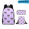 Periférico Impreso en 3D Sanrio Kuromi Kuromi Dibujos Animados Mochila Escolar Bolso de Hombro Bolsa para Lápices Mochila Juego de Tres Piezas